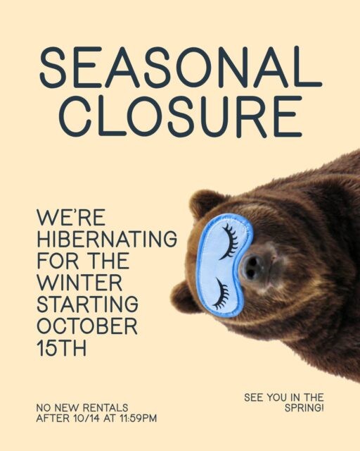 Head’s up fall national park go-ers! Bears in Glacier, Yellowstone, and Grand Teton National Parks hibernate for the winter, and so do we. Please keep in mind our seasonal closure date of October 15th. All canisters must be returned to a Bear Spray Shack or Dropbox by 11:59pm MT on 10/15/26. No new rental orders will be accepted after 11:59pm MT on 10/14/26.